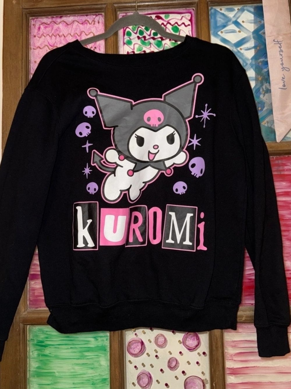 Love Tribe Black Kuromi Graphic Crewneck with Pink & Purple Accents